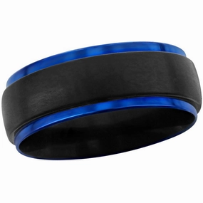 Men's Ring - Stainless Steel Black and Blue Band, Size 9 | SW-2085-9