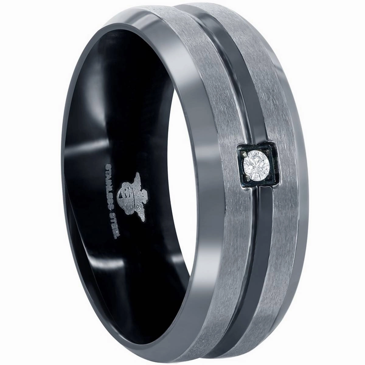 Men's Ring - Stainless Steel Black and Silver CZ, Size 9 | SW-2094-9