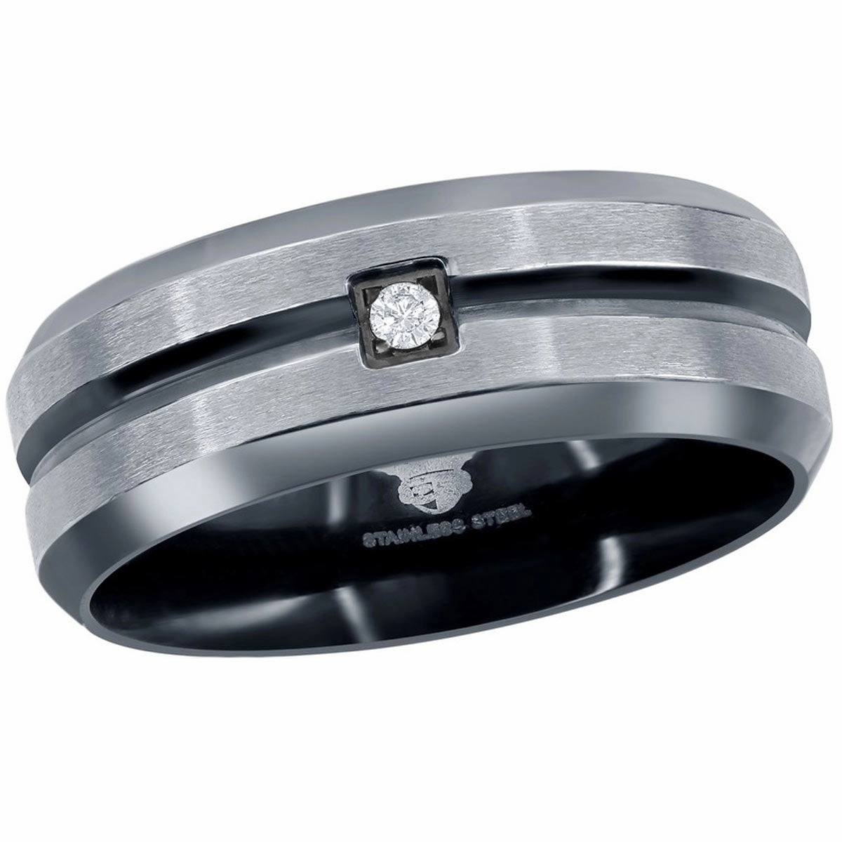 Men's Ring - Stainless Steel Black and Silver CZ, Size 9 | SW-2094-9