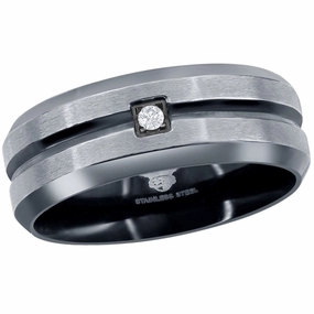 Men's Ring - Stainless Steel Black and Silver CZ, Size 9 | SW-2094-9
