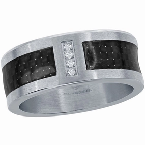 Men's Ring - Stainless Steel Black Carbon Fiber CZ, Size 12 | SW-2095-12