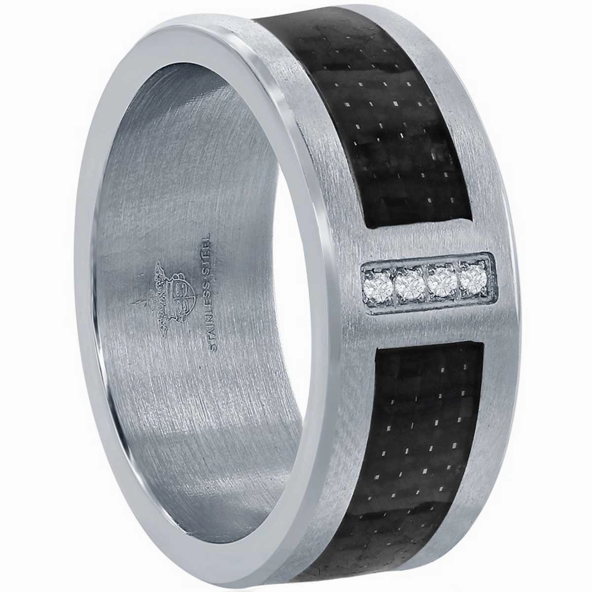 Men's Ring - Stainless Steel Black Carbon Fiber CZ, Size 12 | SW-2095-12