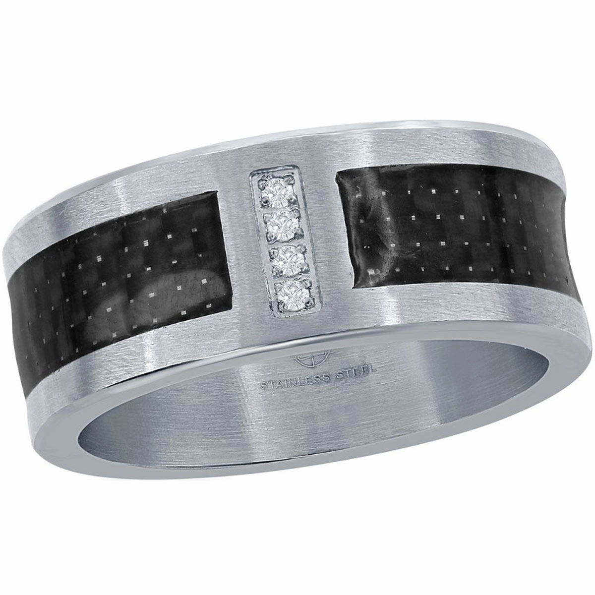 Men's Ring - Stainless Steel Black Carbon Fiber CZ, Size 12 | SW-2095-12