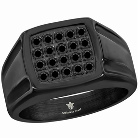 Men's Ring - Stainless Steel Black CZ Square Signet, Size 9 | SW-2104-9