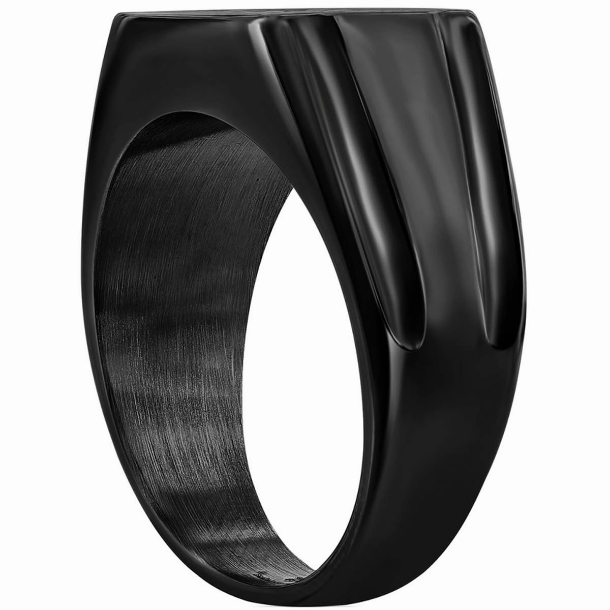 Men's Ring - Stainless Steel Black CZ Square Signet, Size 9 | SW-2104-9