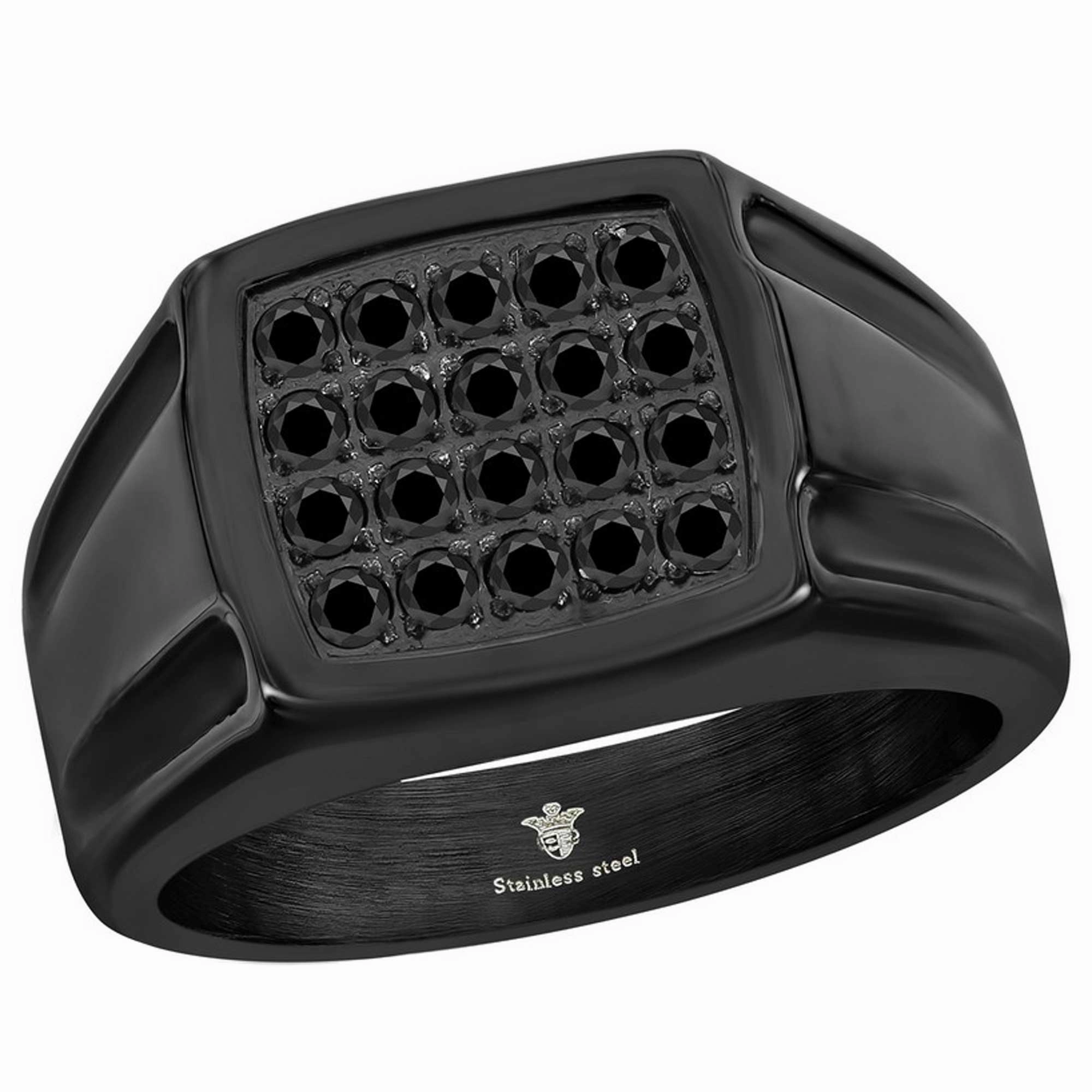 Men's Ring - Stainless Steel Black CZ Square Signet, Size 9 | SW-2104-9