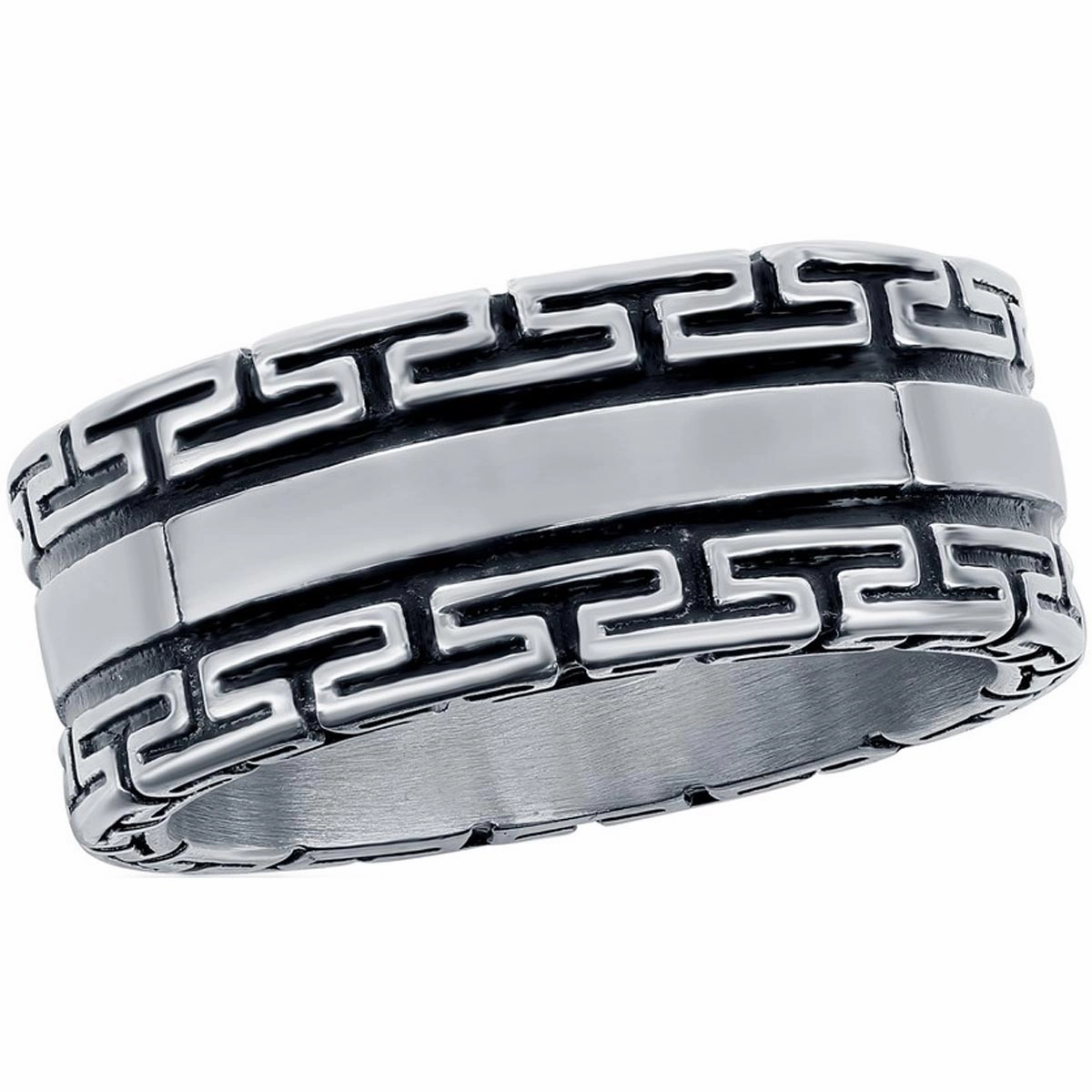Men's Ring - Stainless Steel Oxidized Greek Key, Size 9 | SW-2111-9