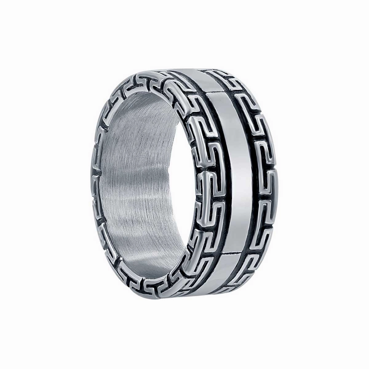 Men's Ring - Stainless Steel Oxidized Greek Key, Size 9 | SW-2111-9