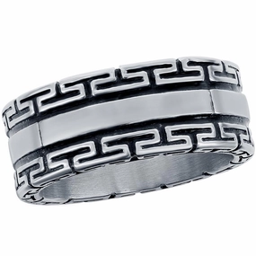 Men's Ring - Stainless Steel Oxidized Greek Key, Size 9 | SW-2111-9