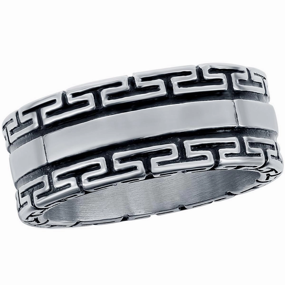 Men's Ring - Stainless Steel Oxidized Greek Key, Size 9 | SW-2111-9