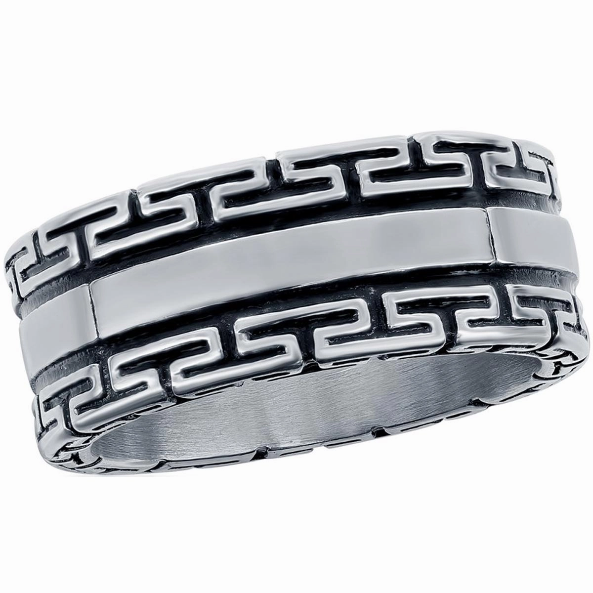 Men's Ring - Stainless Steel Oxidized Greek Key, Size 9 | SW-2111-9