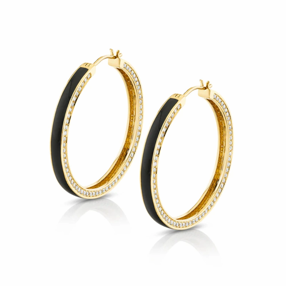 Michael M 14k Chroma Pave Edge Hoop Earrings