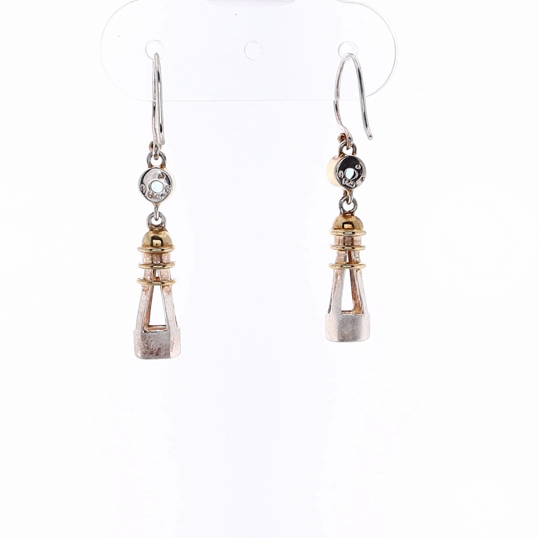 Michou Sterlign Silver and 22 Karat Yellow Gold Blue Topaz Vermeil Lighthouse Design Earrings