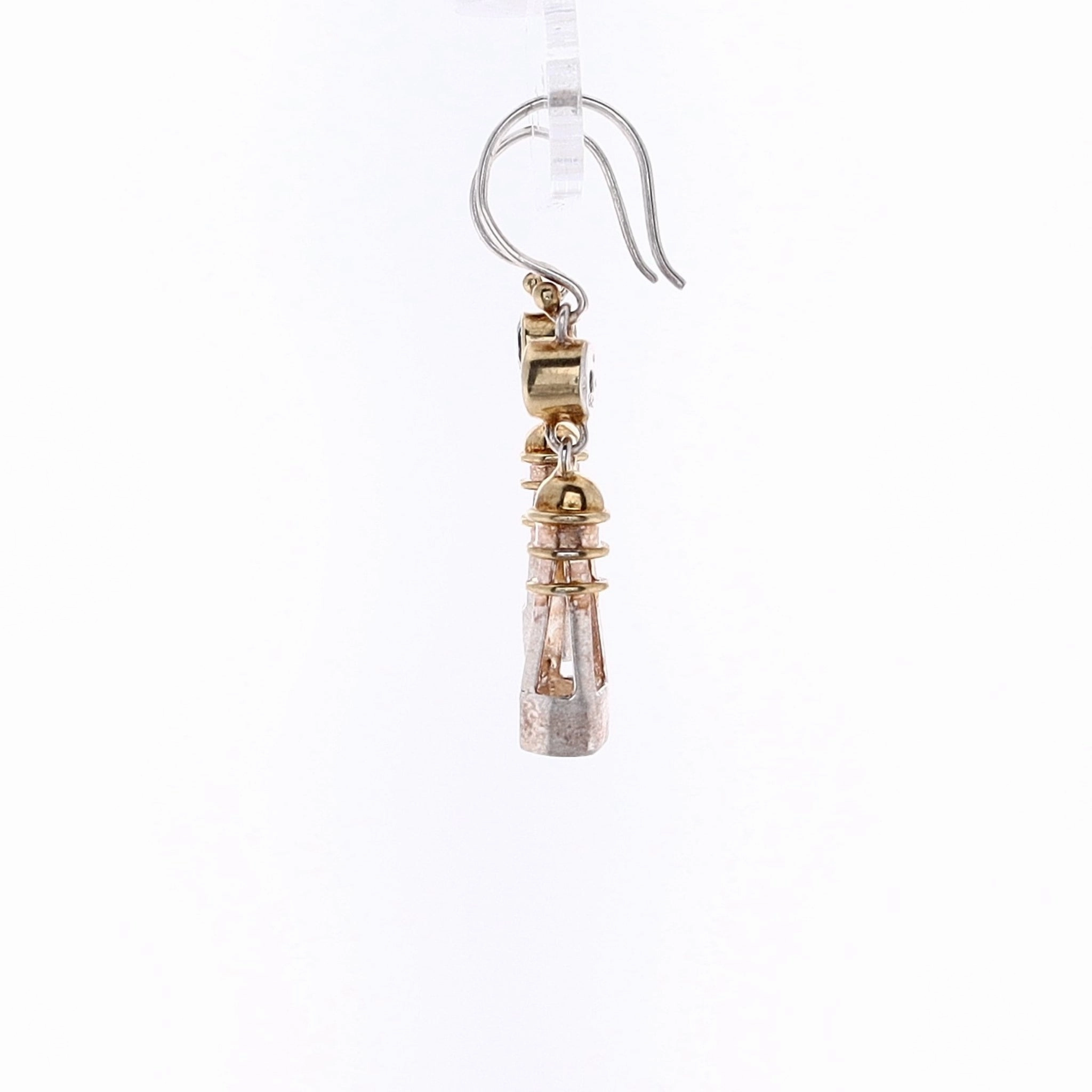 Michou Sterlign Silver and 22 Karat Yellow Gold Blue Topaz Vermeil Lighthouse Design Earrings