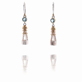 Michou Sterlign Silver and 22 Karat Yellow Gold Blue Topaz Vermeil Lighthouse Design Earrings
