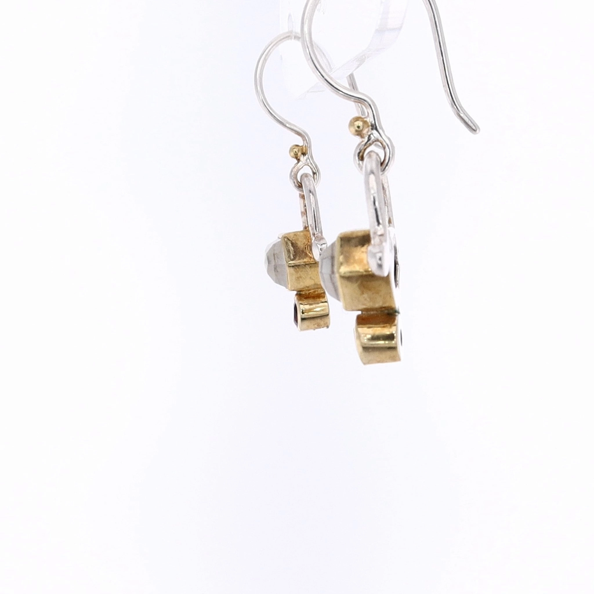 Michou Sterling Silver and 22 Karat Yellow Gold Mother of Pearl and Garnet Vermeil Drop Earrings