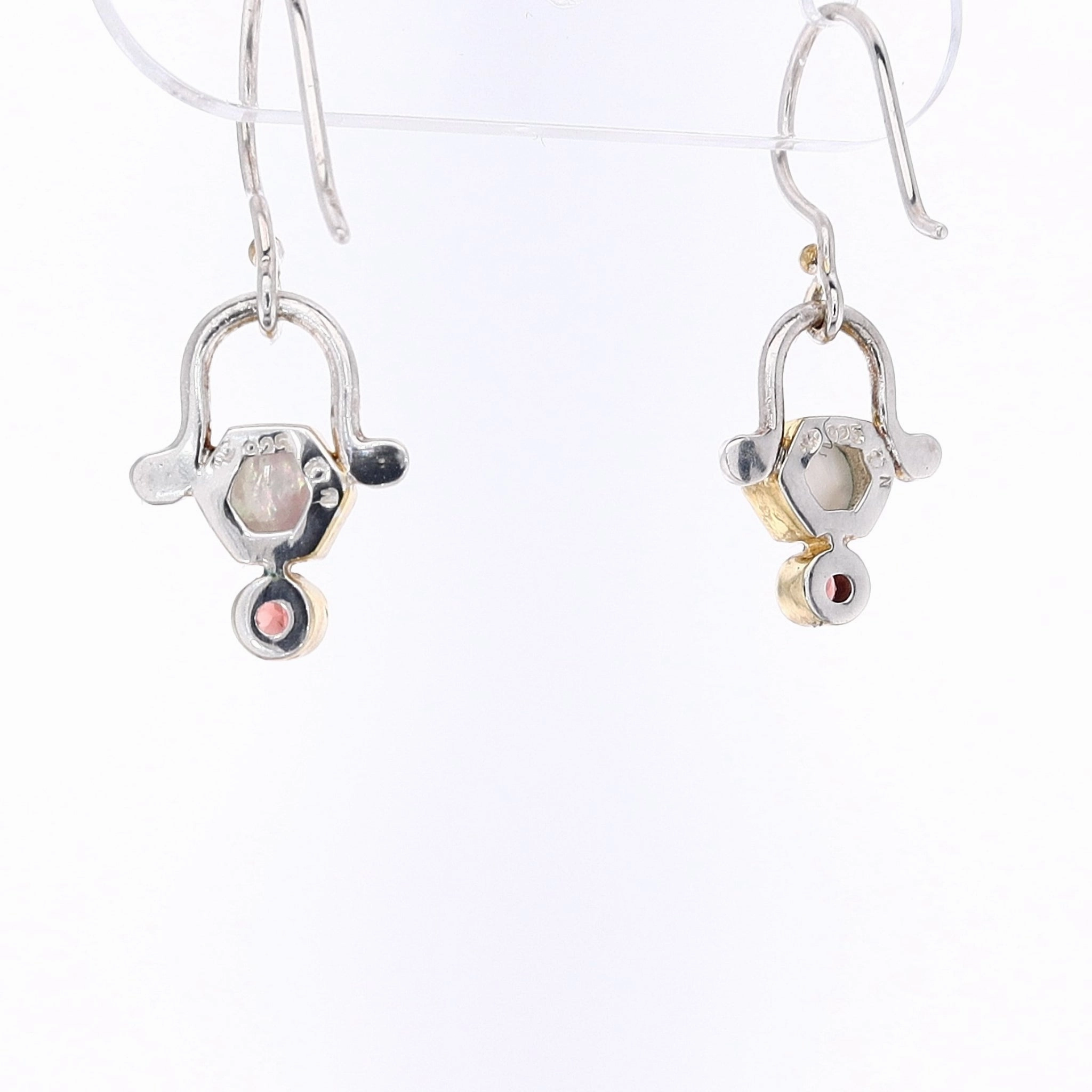 Michou Sterling Silver and 22 Karat Yellow Gold Mother of Pearl and Garnet Vermeil Drop Earrings