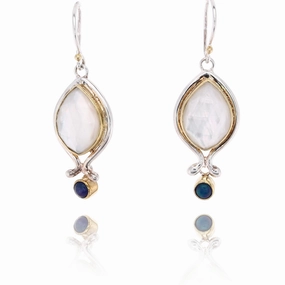 Michou Sterling Two-Tone Mother of Pearl and Topaz Vermeil Drop Earrings