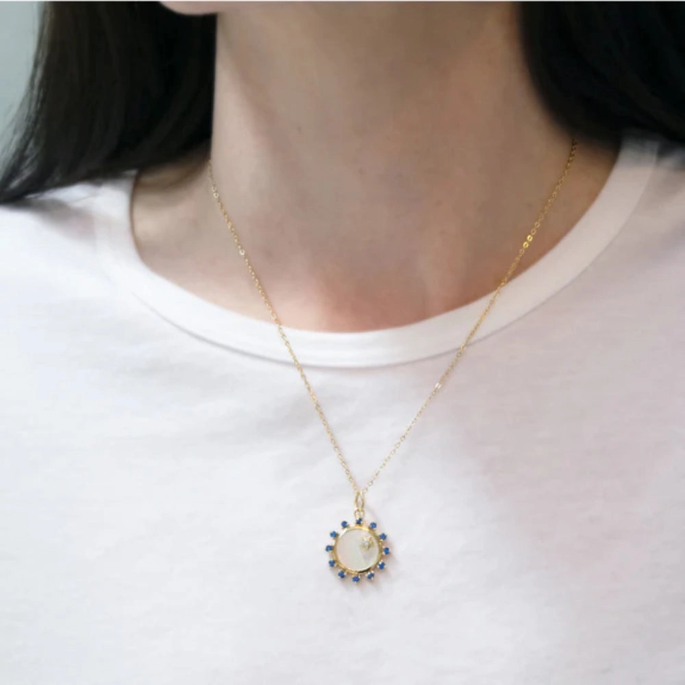 Monica Rich Kosann 18k Gold Mini Mother of Pearl Sapphire "Happiness" Sun Charm