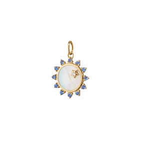 Monica Rich Kosann 18k Gold Mini Mother of Pearl Sapphire "Happiness" Sun Charm