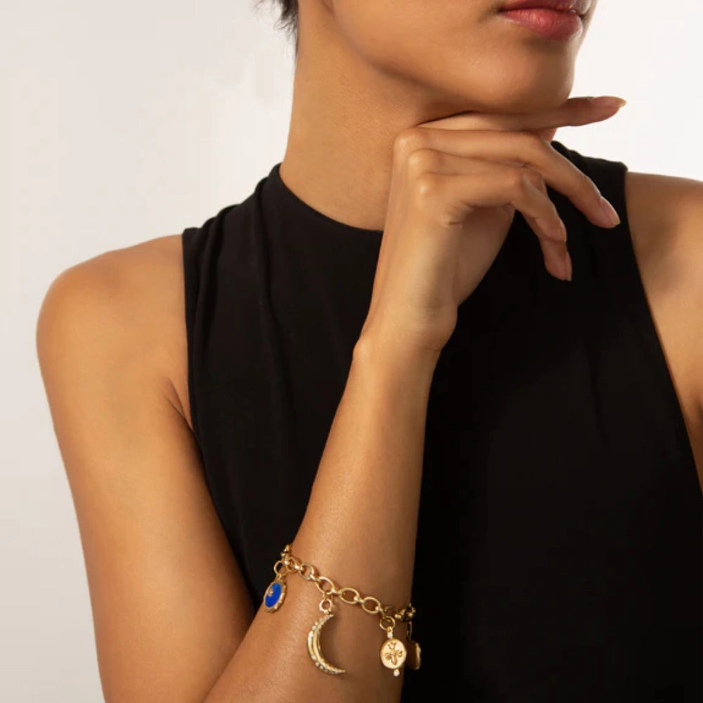 Monica Rich Kosann 18k Gold "Audrey" Link Charm Bracelet