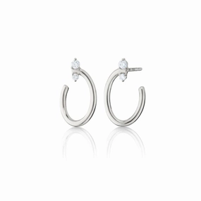 Monica Rich Kosann Sterling Silver Oval "Galaxy Wrap" Hoop Earrings with White Sapphires