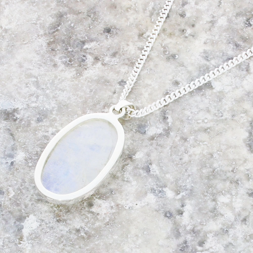 Moonstone Sterling Silver Oval Pendant and Chain