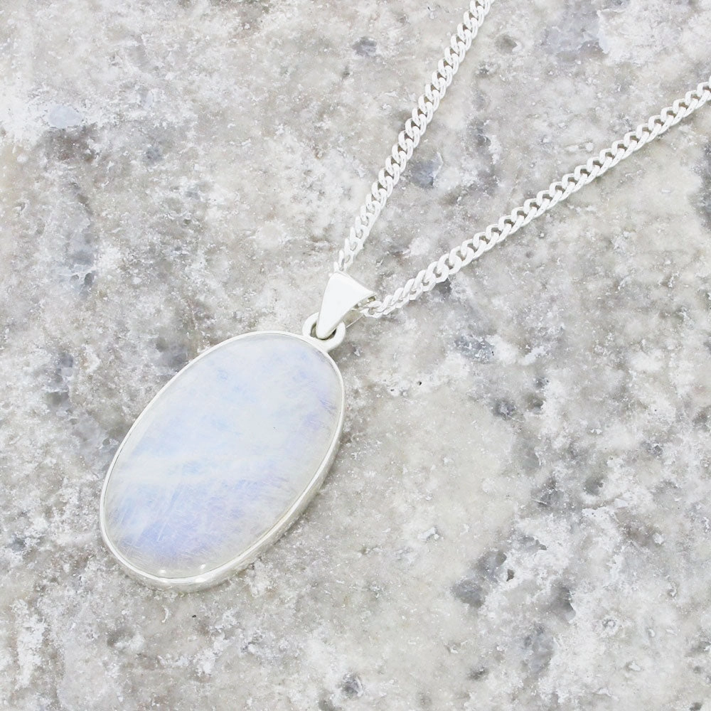 Moonstone Sterling Silver Oval Pendant and Chain