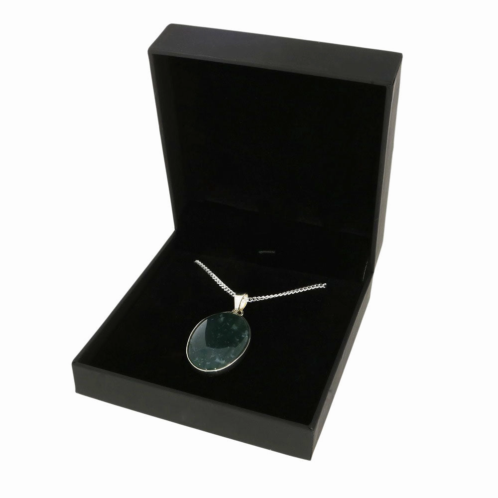 Moss Agate Sterling Silver Oval Pendant and Chain