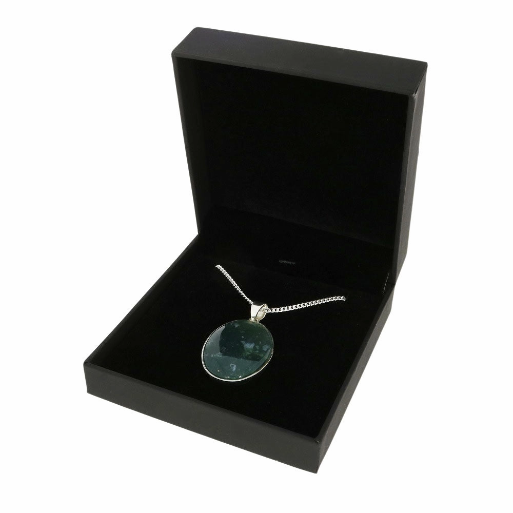 Moss Agate Sterling Silver Oval Pendant and Chain