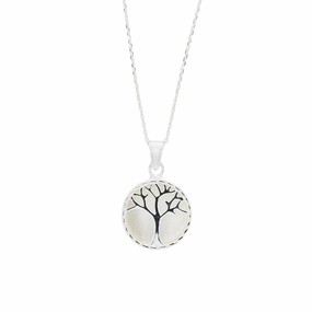 Mother of Pearl Sterling Silver Tree of Life Pendant & Chain