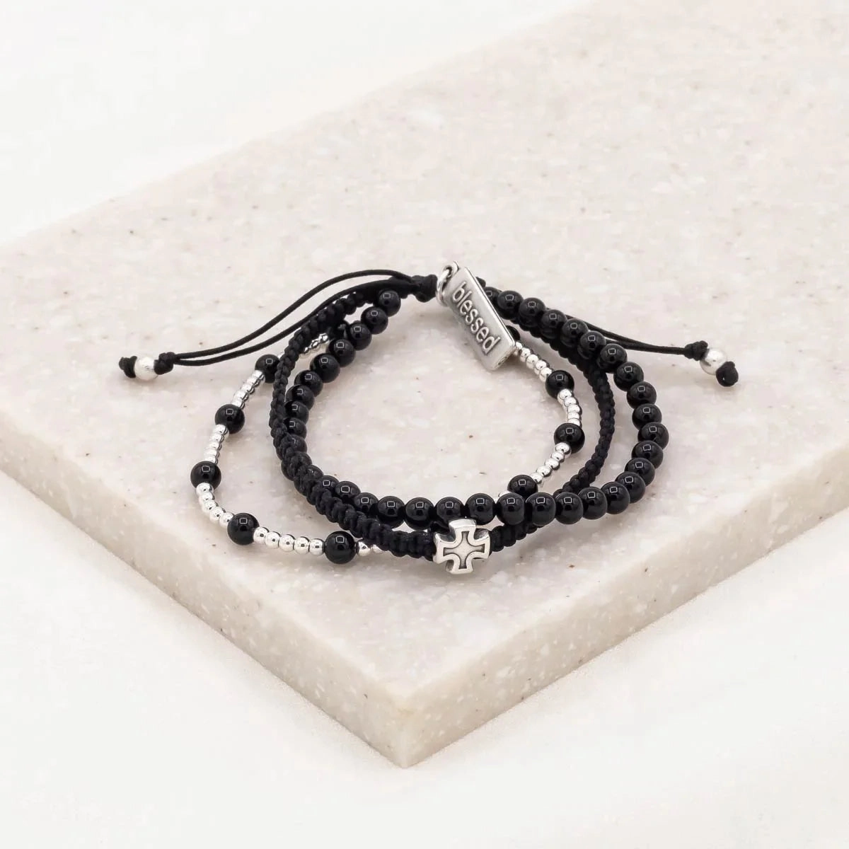 My Saint My Hero Black Agate Be Still Prayer Bracelet