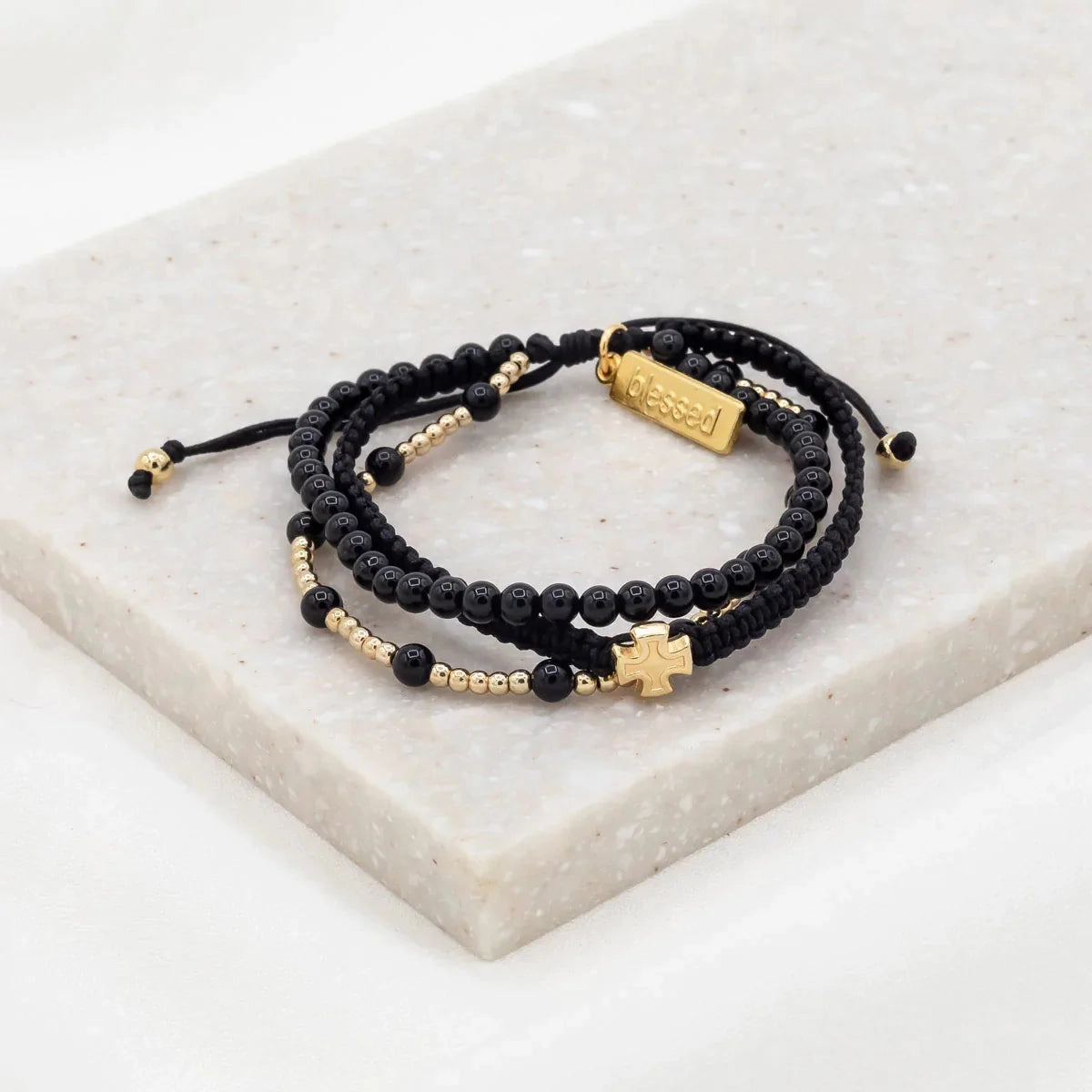 My Saint My Hero Black Agate Be Still Prayer Bracelet