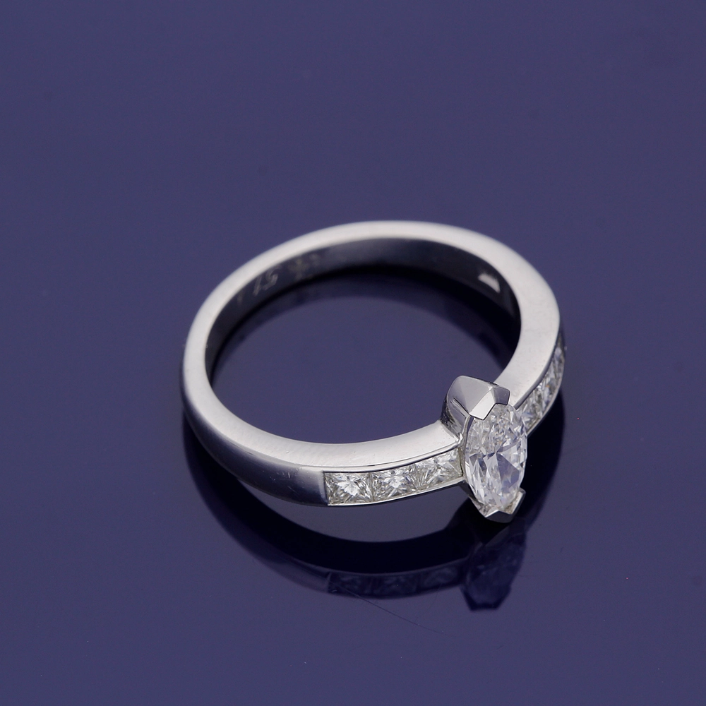 Platinum 0.51ct Marquise Cut Diamond Solitaire Ring with Princess Cut Diamond Set Shoulders