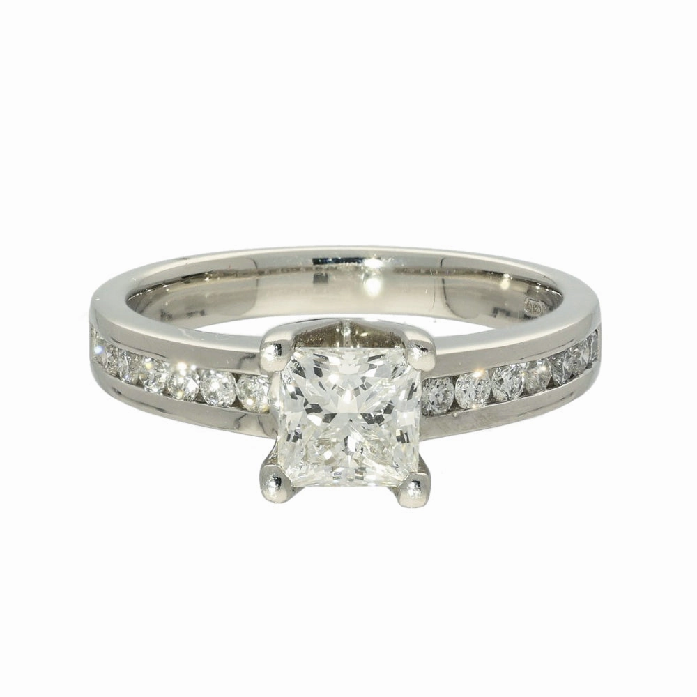 Platinum 0.91ct Certificated Princess Cut Solitaire Ring with Diamond Shoulders