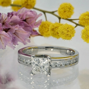 Platinum 0.91ct Certificated Princess Cut Solitaire Ring with Diamond Shoulders