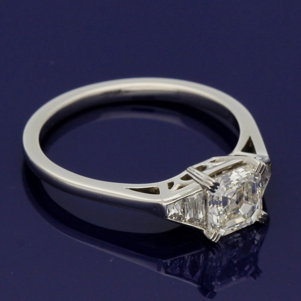 Platinum 0.94ct Asscher Cut & Trapeze Cut Diamond Trilogy Style Ring