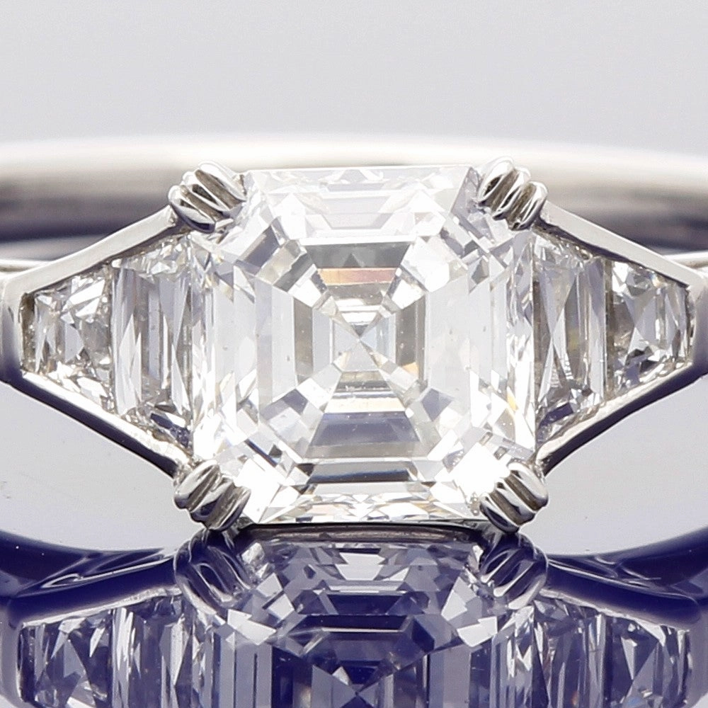 Platinum 0.94ct Asscher Cut & Trapeze Cut Diamond Trilogy Style Ring