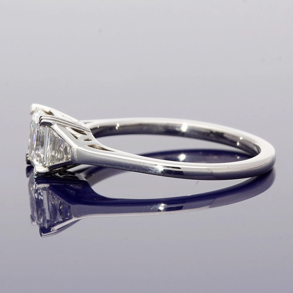 Platinum 0.94ct Asscher Cut & Trapeze Cut Diamond Trilogy Style Ring