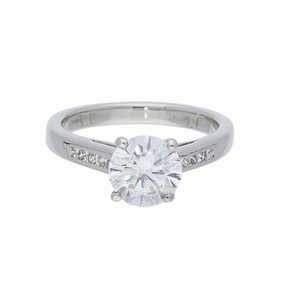 Platinum 1.50ct Round Diamond & Princess Cut Diamond Set Shoulders Ring