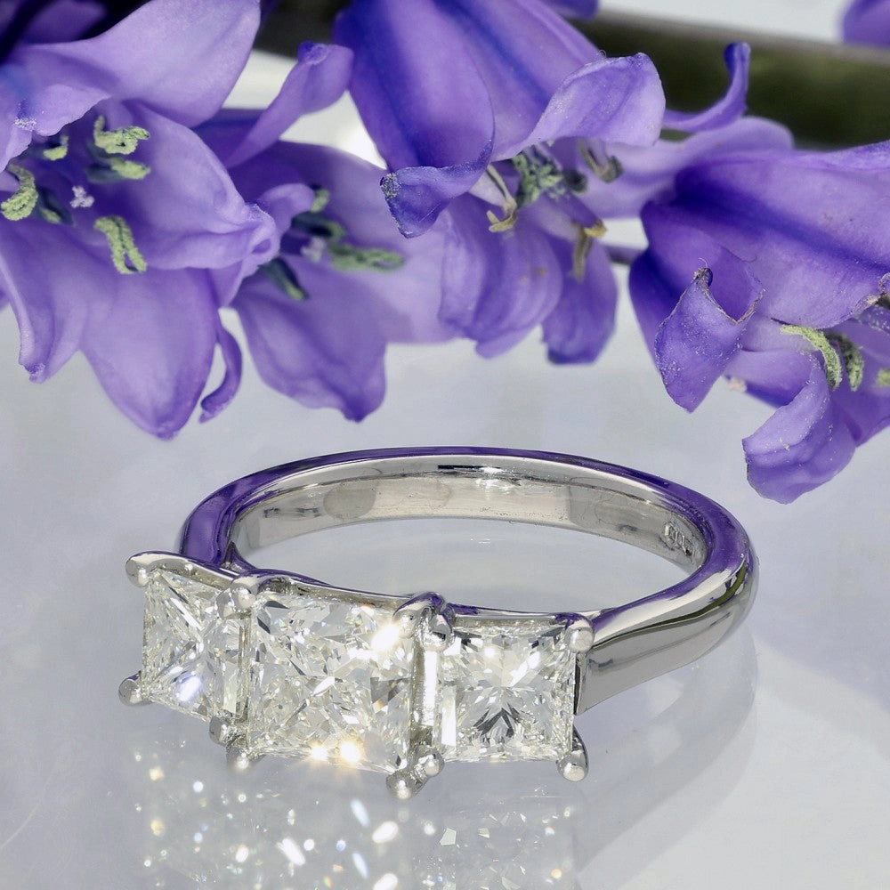 Platinum 2.93ct Princess Cut Diamond Trilogy Ring