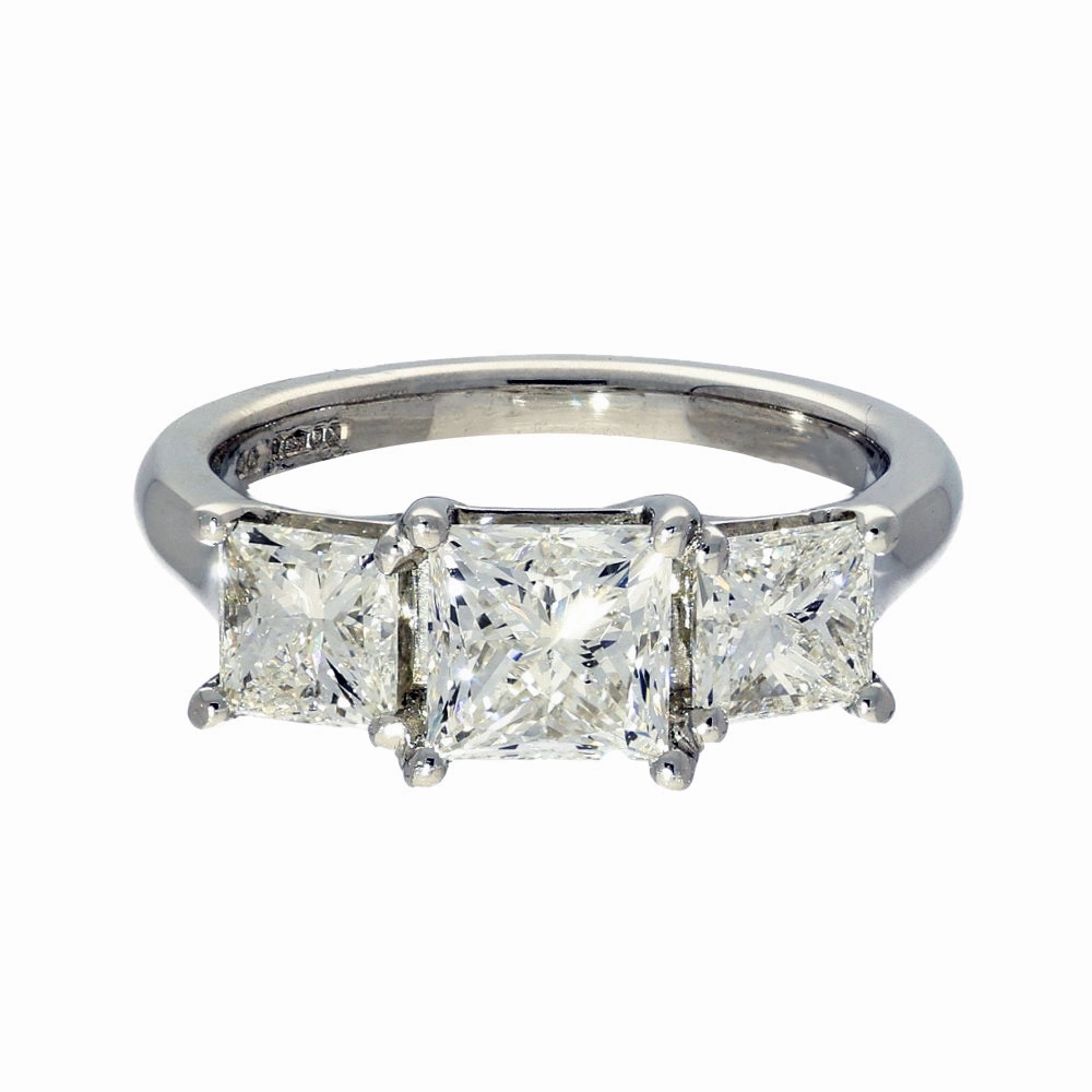 Platinum 2.93ct Princess Cut Diamond Trilogy Ring