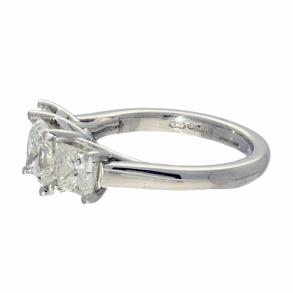 Platinum 2.93ct Princess Cut Diamond Trilogy Ring