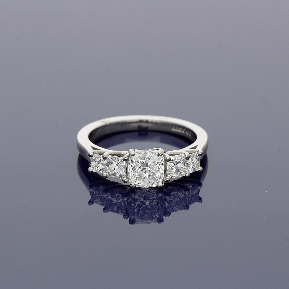 Platinum 5-Stone Ring with Cushion Cut and Princess Cut Diamonds