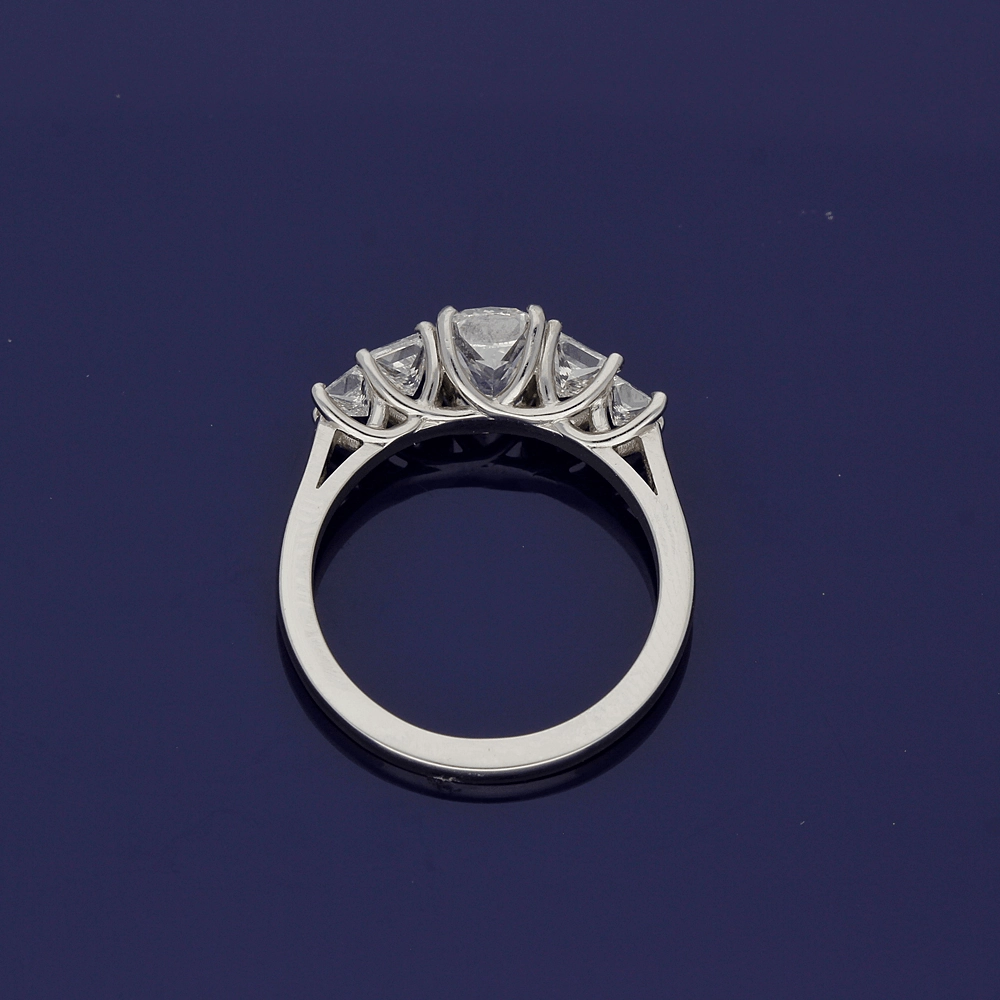Platinum 5-Stone Ring with Cushion Cut and Princess Cut Diamonds