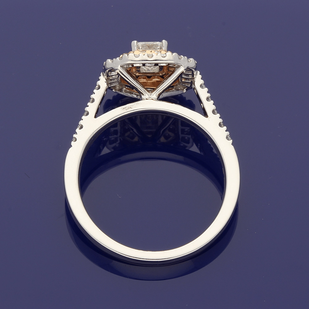 Platinum & 18ct Rose Gold White and Pink Diamond Halo Ring