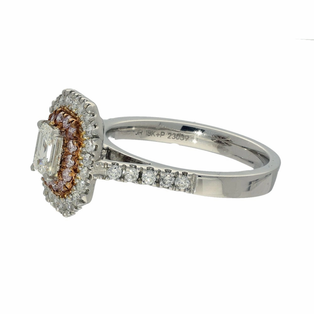 Platinum & 18ct Rose Gold White and Pink Diamond Halo Ring
