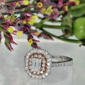 Platinum & 18ct Rose Gold White and Pink Diamond Halo Ring