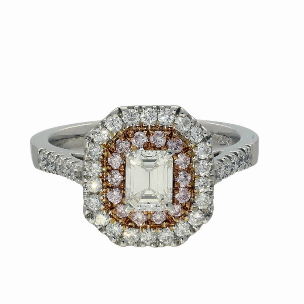 Platinum & 18ct Rose Gold White and Pink Diamond Halo Ring