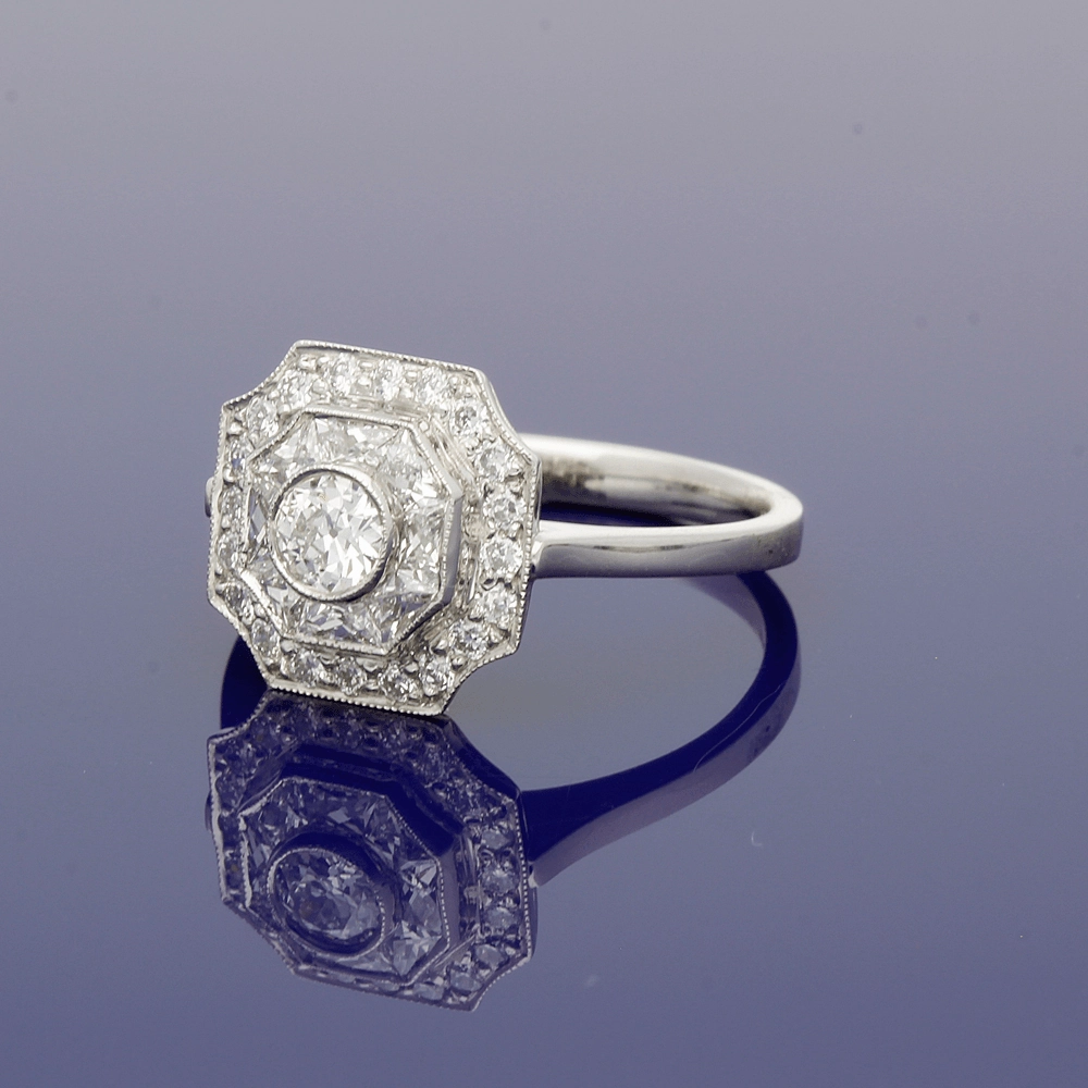 Platinum Art Deco Diamond Tiered Cluster Ring